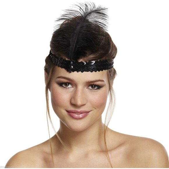 20pcs 1920s Flapper Headbands Black Sequins Vintage Gatsby Costume Accessory main image 4